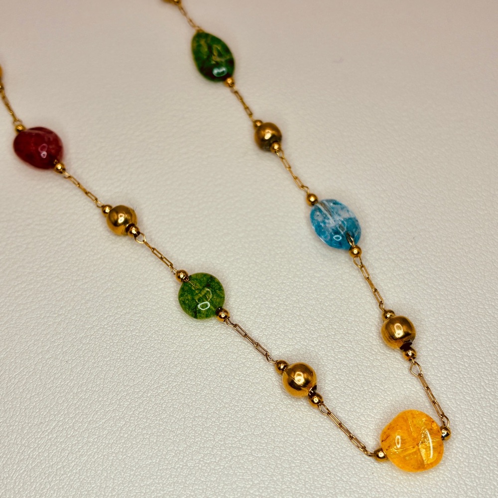 Multicolor Gemstone Beaded Necklace with Gold Accents - Picture 3 of 7